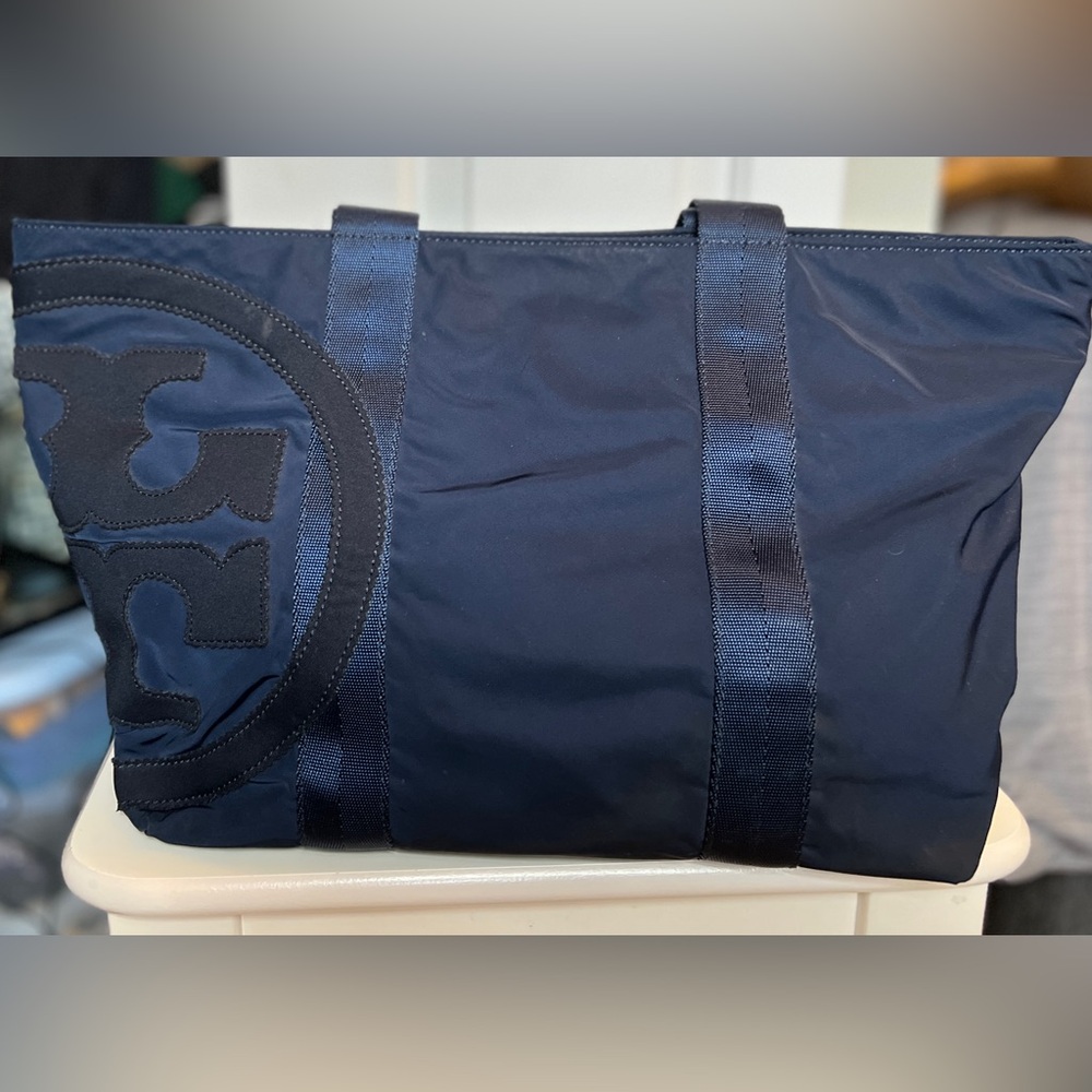 Tory Burch Navy Blue Penn Nylon Tote with Zip Closure